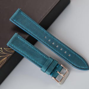 Dark Turquoise Waxed Cowhide Leather Watch Strap, Custom Watch Strap, 26mm 25mm 24mm 23mm 22mm 21mm 20mm 19mm 18mm 17mm 16mm 15mm 14mm 12mm