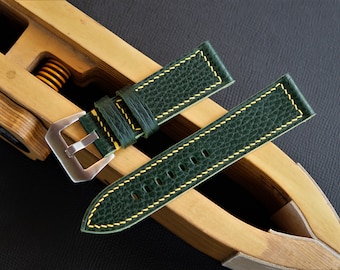 Handmade Dark Green Leather Watch Strap: Custom Vintage Style