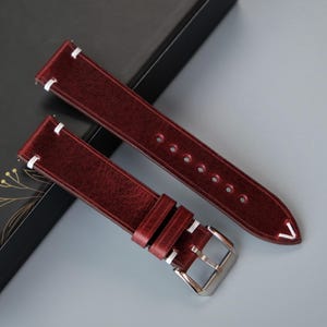 Burgundy Calfskin Leather Watch Strap, Custom Watch Strap, 26mm 24mm 23mm 22mm 21mm 20mm 19mm 18mm 17mm 16mm 14mm 12mm