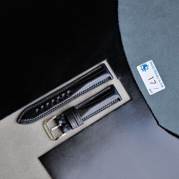 Correa de reloj Shinki Hikaku Shell Cordovan de cuero: correa negra hecha a mano