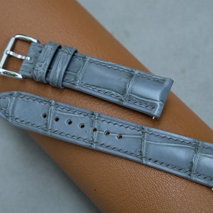 Gray Alligator Leather Watch Band, Custom Watch Band, Vintage Watch Band, Handmade Watch Band, 26mm 24mm 23mm 22mm 21mm 20mm 19mm 18mm 17mm image 5