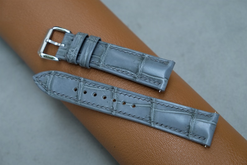 Gray Alligator Leather Watch Band, Custom Watch Band, Vintage Watch Band, Handmade Watch Band, 26mm 24mm 23mm 22mm 21mm 20mm 19mm 18mm 17mm image 5