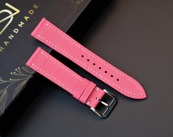 Correa de reloj de cuero Epsom rosa claro: correa personalizada hecha a mano