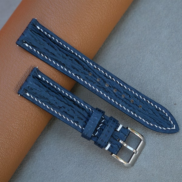 Bracelet de montre requin, bracelet de montre bleu foncé, bracelet de montre fait à la main, bracelet de montre personnalisé, 26mm 25m 24mm 23mm 22mm 21mm 20mm 19mm 18mm 17mm 16mm