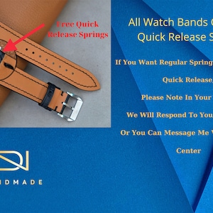 May include: Two brown and black watch bands with silver buckles. The image includes the text "Free Quick Release Springs" and "All Watch Bands Get Free Quick Release Springs". The logo "DN HANDMADE" is also visible.