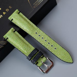 Green Stingray Leather Watch Strap, Custom Watch Strap, 26mm 24mm 23mm 22mm 21mm 20mm 19mm 18mm 17mm 16mm 14mm 12mm