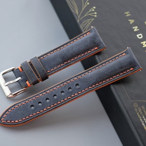 Dark Blue Pueblo Leather Watch Strap, Vintage Watch Strap, Handmade Watch Strap, 26mm 24mm 23mm 22mm 21mm 20mm 19mm 18mm 17mm 16mm 14mm