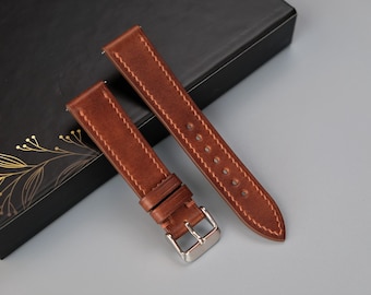 Handmade Light Brown Italian Leather Watch Strap - Custom Sizes From 26mm  to 10mm