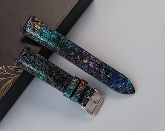 Black Galaxy Carp Leather Watch Strap, Custom Watch Strap 26mm 24mm 23mm 22mm 21mm 20mm 19mm 18mm 17mm 16mm 15mm 14mm 13mm 12mm 10mm