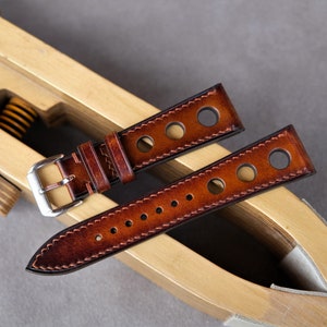 Handmade Vegetable-Tanned Leather Watch Band: Light Brown Racing Strap