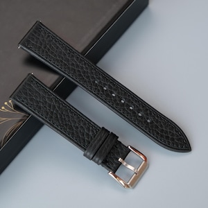 Black TOGO Calf Leather Watch Strap, Custom Watch Strap 26mm 24mm 23mm 22mm 21mm 20mm 19mm 18mm 17mm 16mm 14mm 12mm