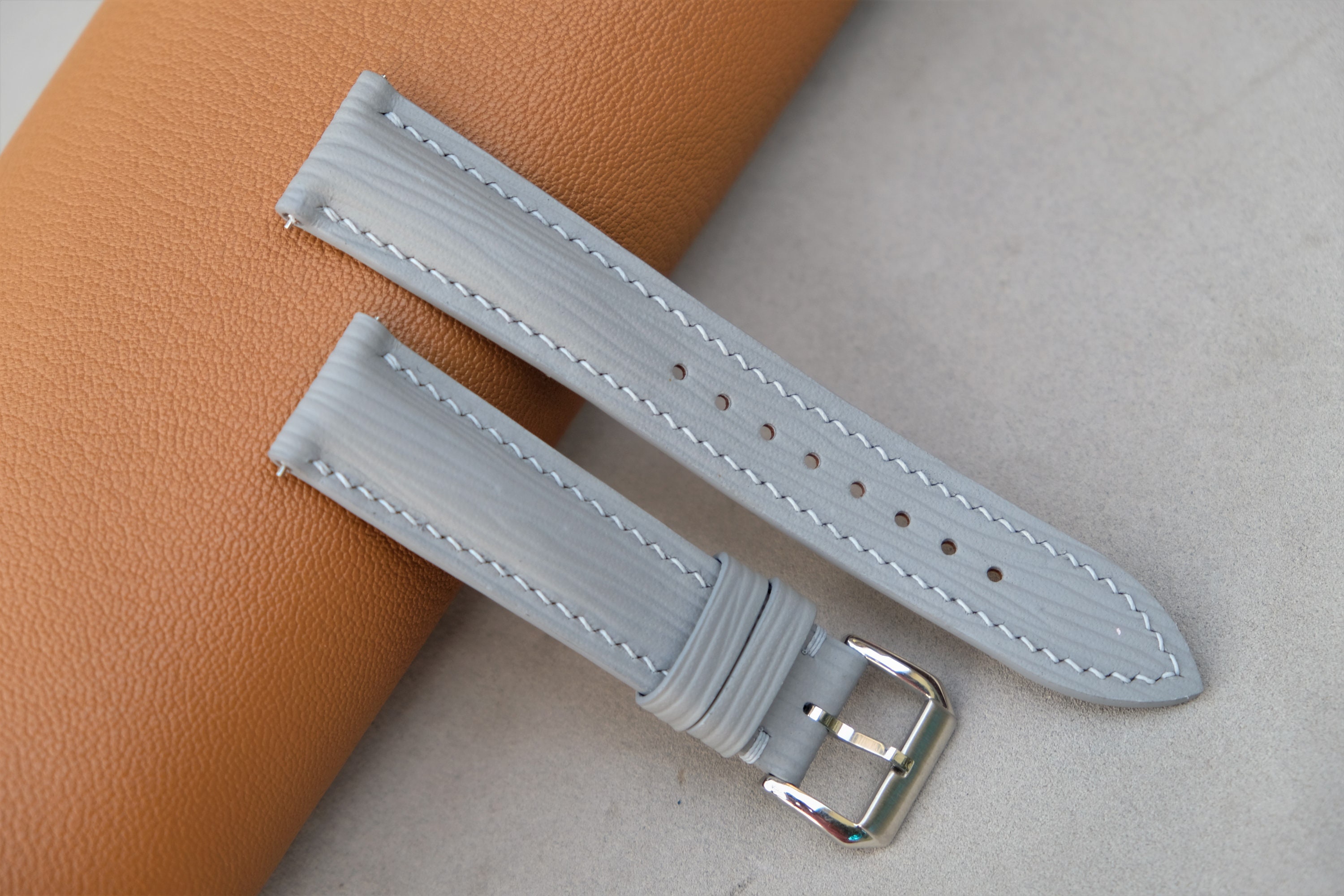EPI Calfskin Leather Watch Strap Grey, 22mm / Large (125/75mm) / Stainless Steel
