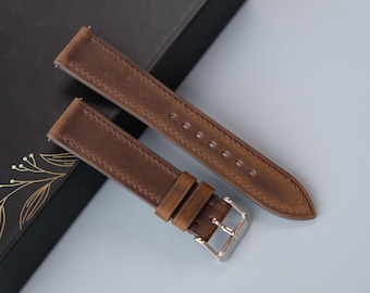 Dark Brown Waxed Leather Watch Strap: Custom Handmade Cowhide