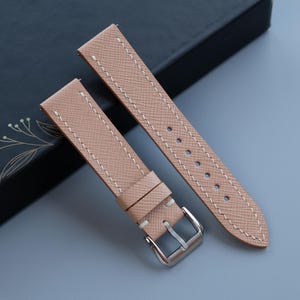 Light Blush Beige Leather Saffiano Watch Strap - Custom Sizes From 26mm to 10mm