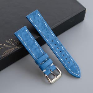 Light Blue Epsom Leather Watch Strap - Custom Sizes From 26mm to 10mm