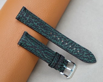 Shark Leather Watch Band: Handmade Green Custom Strap