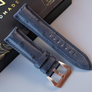 Dark Navy Ostrich Leather Watch Strap For PANERAI