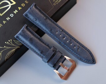 Dark Navy Ostrich Leather Watch Strap