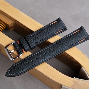 Togo leather watch band, black watch band, vintage watch strap, handmade watch strap, custom watch strap, 26mm 24mm 23mm 22mm 21mm 20mm ....