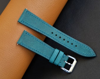 Teal Blue Leather Watch Band: Handmade Pueblo Style, Custom Sizes