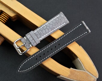 Bracelet De Montre Vintage En Cuir Véritable Gris - Largeur 10mm - Fabriqué En France Années 60