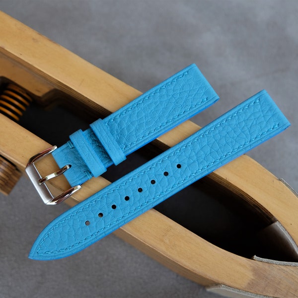 TOGO calf leather watch band, light blue watch band, Handmade watch band, 26mm 24mm 23mm 22mm 21mm 20mm 19mm 18mm 17mm 16mm 14mm...