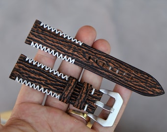 Brown Shark Leather Watch Strap - Handmade Custom Size
