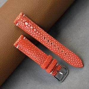 Stingray Watch Strap 1 Pearl In The Center, Orange Watch Strap, 26mm 24mm 23mm 22mm 21mm 20mm 19mm 18mm 17mm 16mm 14mm