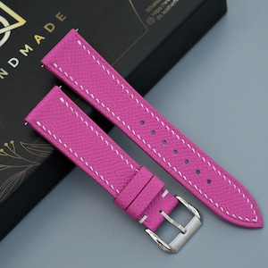 Pink Epsom Leather Watch Strap: Handmade Custom Band