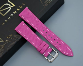 Correa de reloj de cuero Epsom rosa: correa personalizada hecha a mano