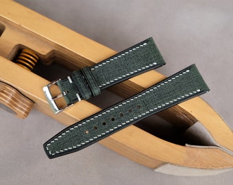 Handmade Dark Green Leather Watch Band: Babele Style, Custom Sizes