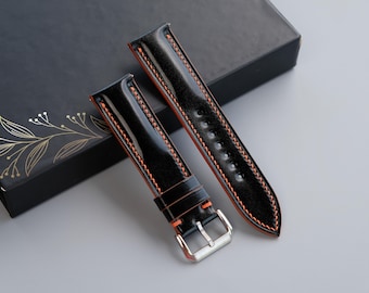 Black Shell Cordovan Watch Strap – Handmade Shinki Hikaku Leather