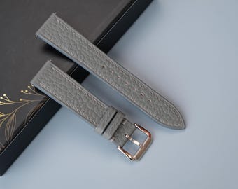 Light Gray Calf Leather Watch Strap: Vintage Style, Handmade
