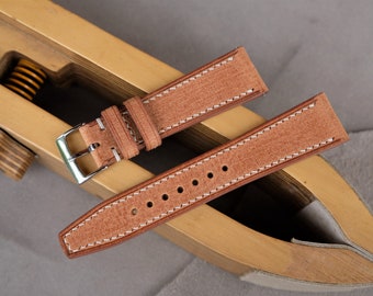 Ręcznie robiony skórzany pasek do zegarka: Khaki Babele Band (12 mm-26 mm)