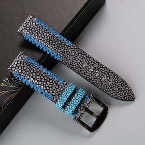 Handmade Black Stingray Leather Watch Strap: Custom Sizes