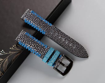 Handmade Black Stingray Leather Watch Strap: Custom Sizes