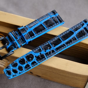 Watch strap, black blue watch band, vintage watch band, handmade watch band, custom watch band, 26mm 24mm 23mm 22mm 21mm 20mm 19mm......