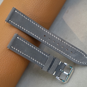Handmade Gray Nubuck Leather Watch Strap: Vintage Style, Custom Size