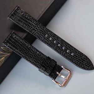 Black Lizard Leather Watch Strap, Custom Watch Strap,  26mm 24mm 23mm 22mm 21mm 20mm 19mm 18mm 17mm 16mm 15mm 14mm 13mm 12mm