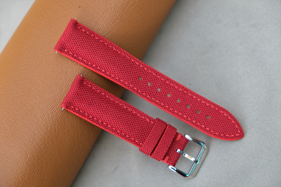 Fabric Watch Strap, Red Watch Strap, Custom Watch Strap, Handmade Watch