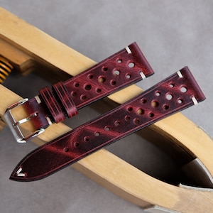 burgundy calfskin leather watch band, vintage watch strap, handmade watch strap, custom watch strap, 26mm 24mm 23mm 22mm 21mm 20mm 19mm.....