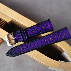 Vegetable-Tanned Leather Watch Strap: Purple Racing Style Band