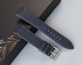 Dark Blue Alran Leather Watch Strap: Custom Vintage Style