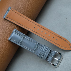 Gray Alligator Leather Watch Band, Custom Watch Band, Vintage Watch Band, Handmade Watch Band, 26mm 24mm 23mm 22mm 21mm 20mm 19mm 18mm 17mm image 3