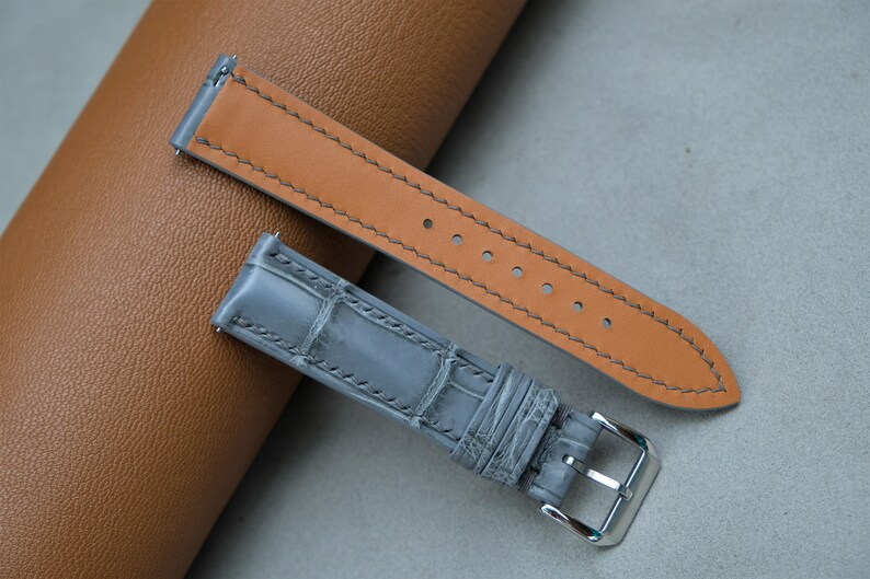 Gray Alligator Leather Watch Band, Custom Watch Band, Vintage Watch Band, Handmade Watch Band, 26mm 24mm 23mm 22mm 21mm 20mm 19mm 18mm 17mm image 3
