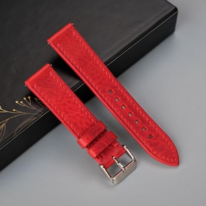 Red Waxy Italian Leather Watch Strap – Handmade & Custom Sizes 26mm to 12mm