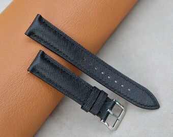 Taiga Black Leather Watch Band: Handmade Vintage Style (26mm-14mm)