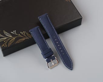 Handmade Dark Blue Canvas Watch Strap: Custom Sizes Available