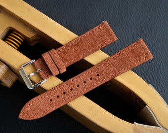 Handmade Brown Suede Watch Band: Vintage Leather Strap (26mm-17mm)