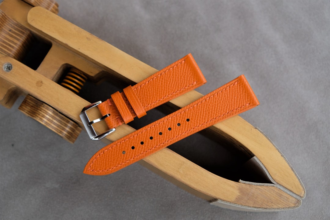 Epsom Leather Watch Band Orange Watch Band Handmade Watch Etsy